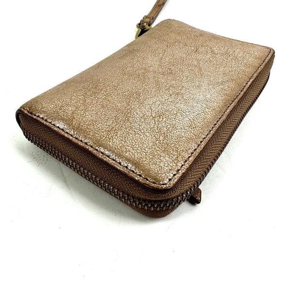 Fossil Emma Wallet Rose Gold Metallic Zip Around Clutch Cell Phone Holder - Picture 9 of 11